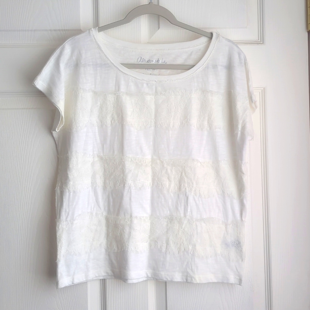 Aeropostale White Lace Trim Top